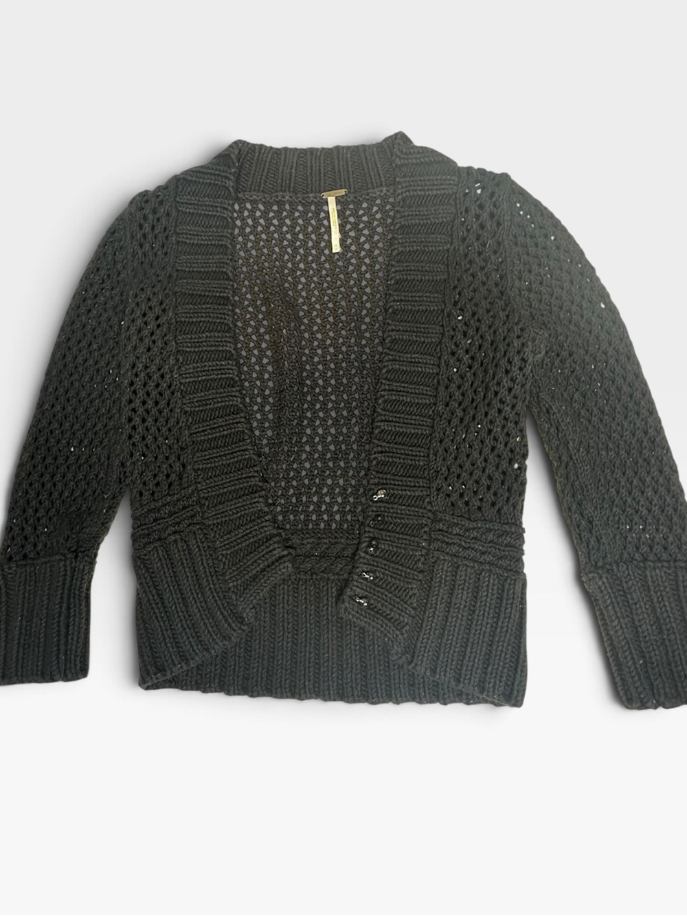 Free People Black Open Knit Cardi m